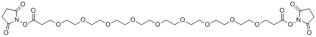 structure of CAS# 1008402-79-6, Bis-PEG9-NHS ester;(2,5-Dioxopyrrolidin-1-yl) 3-[2-[2-[2-[2-[2-[2-[2-[2-[3-(2,5-dioxopyrrolidin-1-yl)oxy-3-oxopropoxy]ethoxy]ethoxy]ethoxy]ethoxy]ethoxy]ethoxy]ethoxy]ethoxy]propanoate