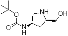 structure of CAS# 1009335-43-6, N-[(3R,5R)-5-(Hydroxymethyl)-3-pyrrolidinyl]carbamic acid tert-butyl ester