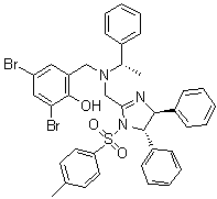 structure of CAS# 1009582-56-2, 2,4-Dibromo-6-[[[[(4S,5S)-4,5-dihydro-1-[(4-methylphenyl)sulfonyl]-4,5-diphenyl-1H-imidazol-2-yl]methyl][(1S)-1-phenylethyl]amino]methyl]phenol