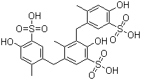 structure of CAS# 101418-00-2, Policresulen;2-Hydroxy-3,5-bis[(4-hydroxy-2-methyl-5-sulfo-phenyl)methyl]-4-methyl-benzenesulfonic acid