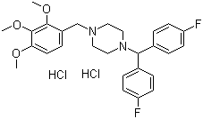 structure of CAS# 101477-54-7, Lomerizine hydrochloride;1-[Bis(4-fluorophenyl)methyl]-4-[(2,3,4-trimethoxyphenyl)methyl]piperazine dihydrochloride