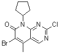 structure of CAS# 1016636-76-2, 6-Bromo-2-chloro-8-cyclopentyl-5-methylpyrido[2,3-d]pyrimidin-7(8H)-one