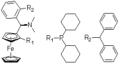 structure of CAS# 1016985-24-2, (1S)-1-(Dicyclohexylphosphino)-2-[(R)-(dimethylamino)[2-(diphenylphosphino)phenyl]methyl]ferrocene
