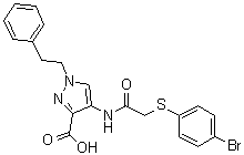 structure of CAS# 1021497-97-1, 4-[[2-(4-Bromophenylsulfanyl)acetyl]amino]-1-phenethyl-1H-pyrazole-3-carboxylic acid