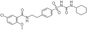 structure of CAS# 10238-21-8, Glyburide;5-Chloro-N-[2-[4-[[[(cyclohexylamino)carbonyl]-amino]sulfonyl]phenyl]-ethyl]-2-methoxybenzamide; Glibenclamide