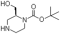 structure of CAS# 1030377-21-9, (S)-2-(Hydroxymethyl)piperazine-1-carboxylic acid tert-butyl ester