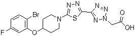 structure of CAS# 1030612-87-3, 5-[5-[4-(2-Bromo-5-fluorophenoxy)-1-piperidinyl]-1,3,4-thiadiazol-2-yl]-2H-tetrazole-2-acetic acid