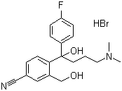 4-[4-(二甲氨基)-1-(4-氟苯基)-1-羟丁基]-3-羟甲基苯腈氢溴酸盐分子结构 (CAS 103146-26-5)