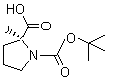 结构式 CAS# 103336-06-7, (2S)-2-甲基-1,2-吡咯烷二羧酸-1-叔丁基酯; 1-叔丁氧羰基-(S)-2-甲基吡咯烷-2-羧酸