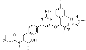结构式 CAS# 1033805-27-4, 4-[2-氨基-6-[(1R)-1-[4-氯-2-(3-甲基-1H-吡唑-1-基)苯基]-2,2,2-三氟乙氧基]-4-嘧啶基]-N-[(1,1-二甲基乙氧基)羰基]-L-苯丙氨酸