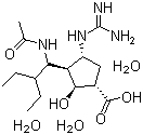 structure of CAS# 1041434-82-5, Peramivir trihydrate;(1S,2S,3R,4R)-3-[(1S)-1-(Acetylamino)-2-ethylbutyl]-4-[(aminoiminomethyl)amino]-2-hydroxycyclopentanecarboxylic acid hydrate