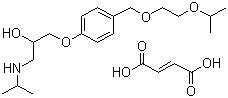 结构式 CAS# 104344-23-2, 富马酸比索洛尔; 1-[4-[[2-(1-甲基乙氧基)乙氧基]甲基]-苯氧基]-3-[(1-甲基乙基)氨基]-2-丙醇富马酸盐