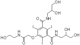 结构式 CAS# 104517-96-6, N,N'-二(2,3-二羟基丙基)-5-[2-[(2-羟基乙基)氨基]-2-氧代乙氧基]-2,4,6-三碘-1,3-苯二甲酰胺