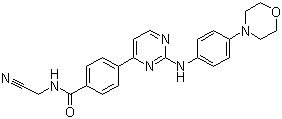 structure of CAS# 1056634-68-4, CYT 387;CYT 11387; N-(Cyanomethyl)-4-[2-[[4-(4-morpholinyl)phenyl]amino]-4-pyrimidinyl]benzamide