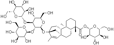 (4alpha)-13-[(O-beta-D-Glucopyranosyl-(1→2)-O-[beta-D-glucopyranosyl-(1→3)]-beta-D-glucopyranosyl)oxy]-kaur-15-en-18-oic acid beta-D-glucopyranosyl ester molecular structure (CAS 1058600-85-3)