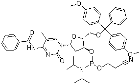 structure of CAS# 105931-57-5, N-Benzoyl-5'-O-[bis(4-methoxyphenyl)phenylmethyl]-2'-deoxy-5-methyl-cytidine 3'-[2-cyanoethyl N,N-bis(1-methylethyl)phosphoramidite];US20040006030 PAGE: 20 claimed DNA; 8: PN: US20040014050 PAGE