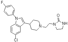 structure of CAS# 106516-24-9, Sertindole;Zerdol; 1-[2-[4-[5-Chloro-1-(4-fluorophenyl)-1H-indol-3-yl]-1-piperidinyl]ethyl]-2-imidazolidinone