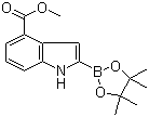 structure of CAS# 1072811-67-6, 2-(4,4,5,5-Tetramethyl-1,3,2-dioxaborolan-2-yl)-1H-indole-4-carboxylic acid methyl ester