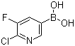 structure of CAS# 1072946-66-7, (6-Chloro-5-fluoropyridin-3-yl)boronic acid;B-(6-Chloro-5-fluoro-3-pyridinyl)boronic acid