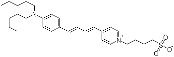 structure of CAS# 107610-19-5, Neurodye RH 421;N-(4-Sulfobutyl)-4-(4-(4-(dipentylamino)phenyl)butadienyl)pyridinium inner salt