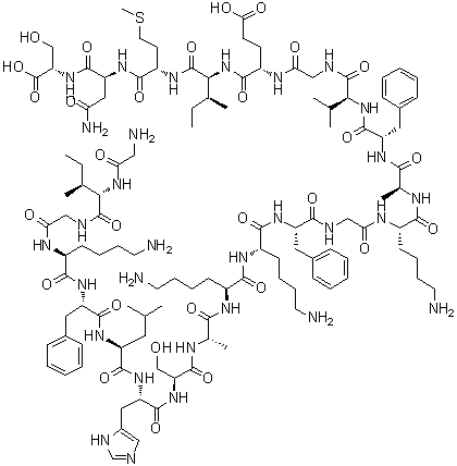 structure of CAS# 108433-95-0, Magainin II;WO2011023702 SEQID: 10 claimed protein; 96: PN: WO2009015163 SEQID: 98 unclaimed protein; Magainin 2; Magainin 2 (Xenopus laevis); Magainin II peptide