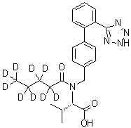 结构式 CAS# 1089736-73-1, N-(1-氧代戊基-2,2,3,3,4,4,5,5,5-d<sub>9</sub>)-N-[[2'-(2H-四唑-5-基)[1,1'-联苯]-4-基]甲基]-L-缬氨酸