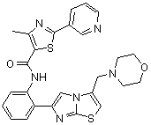 结构式 CAS# 1093403-33-8, 4-甲基-N-[2-[3-(吗啉基甲基)咪唑并[2,1-b]噻唑-6-基]苯基]-2-(吡啶-3-基)噻唑-5-甲酰胺