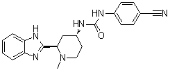 结构式 CAS# 1095173-27-5, PF 04449913; N-[(2R,4R)-2-(1H-苯并咪唑-2-基)-1-甲基-4-哌啶基]-N'-(4-氰基苯基)脲