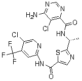 结构式 CAS# 1096708-71-2, BIIB-024; 6-氨基-5-氯-N-[(1R)-1-[5-[[[5-氯-4-(三氟甲基)-2-吡啶基]氨基]羰基]-2-噻唑基]乙基]-4-嘧啶甲酰胺