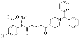 结构式 CAS# 1103926-82-4, 2-[2-[2-(4-二苯甲基哌嗪-1-基)-2-氧代乙氧基]乙酰氨基]-5-氯苯甲酸钠盐