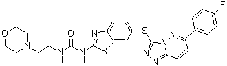 结构式 CAS# 1116743-46-4, 1-[6-[[6-(4-氟苯基)[1,2,4]三唑并[4,3-b]哒嗪-3-基]硫基]-1,3-苯并噻唑-2-基]-3-[2-(吗啉-4-基)乙基]脲