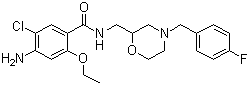 structure of CAS# 112885-41-3, Mosapride;4-Amino-5-chloro-2-ethoxy-N-((4-(4-fluorobenzyl)-2-morpholinyl)methyl)benzamide