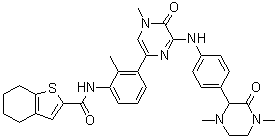 结构式 CAS# 1133432-46-8, N-[3-[6-[[4-(1,4-二甲基-3-氧代-2-哌嗪基)苯基]氨基]-4,5-二氢-4-甲基-5-氧代-2-吡嗪基]-2-甲基苯基]-4,5,6,7-四氢苯并[b]噻吩-2-甲酰胺