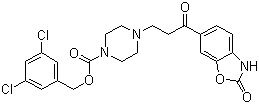 structure of CAS# 1144035-53-9, PF 8380;4-[3-Oxo-3-(2-oxo-2,3-dihydrobenzoxazol-6-yl)propyl]piperazine-1-carboxylic acid 3,5-dichlorobenzyl ester