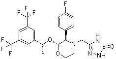结构式 CAS# 1148113-53-4, 5-[[(2R,3R)-2-[(1R)-1-[3,5-二(三氟甲基)苯基]乙氧基]-3-(4-氟苯基)-4-吗啉基]甲基]-1,2-二氢-3H-1,2,4-三唑-3-酮