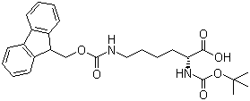 结构式 CAS# 115186-31-7, N-Boc-N'-Fmoc-D-赖氨酸; N-叔丁氧羰基-N'-芴甲氧羰基-D-赖氨酸