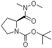 structure of CAS# 115186-37-3, N-(tert-Butoxycarbonyl)-L-proline N'-methoxy-N'-methylamide;Tert-butyl (2S)-2-{[methoxy(methyl)amino]carbonyl}pyrrolidine-1-carboxylate