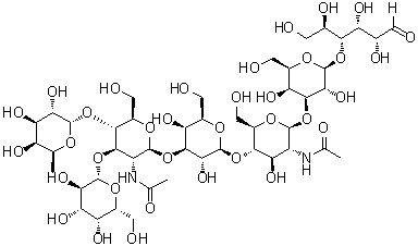 O-6-Deoxy-alpha-L-galactopyranosyl-(1→4)-O-[beta-D-galactopyranosyl-(1→3)]-O-2-(acetylamino)-2-deoxy-beta-D-glucopyranosyl-(1→3)-O-beta-D-galactopyranosyl-(1→4)-O-2-(acetylamino)-2-deoxy-beta-D-glucopyranosyl-(1→3)-O-beta-D-galactopyranosyl-(1→4)-D-glucose molecular structure (CAS 115236-59-4)