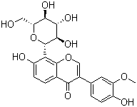 structure of CAS# 117047-07-1, 3'-Methoxypuerarin;8-beta-D-Glucopyranosyl-7-hydroxy-3-(4-hydroxy-3-methoxyphenyl)-4H-1-benzopyran-4-one