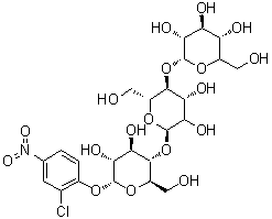 structure of CAS# 118291-90-0, 2-Chloro-4-nitrophenyl alpha-maltotrioside;2-Chloro-4-nitrophenyl O-alpha-D-glucopyranosyl-(1→4)-O-alpha-D-glucopyranosyl-(1→4)-alpha-D-glucopyranoside
