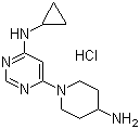 structure of CAS# 1185317-86-5, 6-(4-Amino-1-piperidinyl)-N-cyclopropyl-4-pyrimidinamine hydrochloride