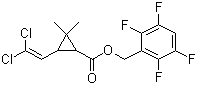 structure of CAS# 118712-89-3, Transfluthrin;2,3,5,6-Tetrafluorobenzyl-(1R,S)-trans-3-(2,2-dichlorovinyl)-2, 2-dimethyl-cyclopropanecarboxylate; 3-(2,2-Dichloroethenyl)-2,2-dimethyl-cyclopropanecarboxylic acid (2,3,5,6-tetrafluorophenyl)methylester