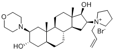 structure of CAS# 119302-86-2, 17-Desacetyl Rocuronium;(2S,3S,5S,8R,9S,10S,13S,14S,16S,17R)-10,13-dimethyl-2-morpholin-4-yl-16-(1-prop-2-enylpyrrolidin-1-ium-1-yl)-2,3,4,5,6,7,8,9,11,12,14,15,16,17-tetradecahydro-1H-cyclopenta[a]phenanthrene-3,17-diol;bromide