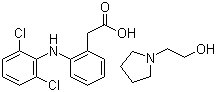 structure of CAS# 119623-66-4, Diclofenac epolamine;DIEP; 2-((2,6-Dichlorophenyl)amino)benzeneacetic acid 1-pyrrolidineethanol