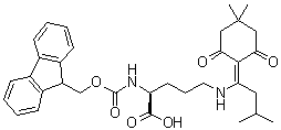 structure of CAS# 1198321-33-3, N5-[1-(4,4-Dimethyl-2,6-dioxocyclohexylidene)-3-methylbutyl]-N2-[(9H-fluoren-9-ylmethoxy)carbonyl]-L-ornithine;Fmoc-orn(ivDde)-OH