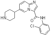 结构式 CAS# 1198408-39-7, N-(2-氯苯基)-6-(4-哌啶基)-咪唑并[1,2-a]吡啶-3-甲酰胺