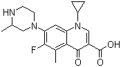 结构式 CAS# 119914-60-2, 格帕沙星; 1-环丙基-6-氟-7-(3-甲基-1-哌嗪基)-5-甲基-1,4-二氢-4-氧代喹啉-3-羧酸