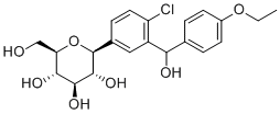 structure of CAS# 1204222-85-4, Dapagliflozin Hydroxy (Benzylic) Impurity;(2S,3R,4R,5S,6R)-2-[4-chloro-3-[(4-ethoxyphenyl)-hydroxymethyl]phenyl]-6-(hydroxymethyl)oxane-3,4,5-triol