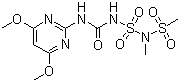 结构式 CAS# 120923-37-7, 酰嘧磺隆; 1-(4,6-二甲氧基-2-嘧啶基)-3-(N-甲基甲磺酰胺磺酰基)-脲
