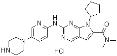 结构式 CAS# 1211443-80-9, 7-环戊基-N,N-二甲基-2-[[5-(1-哌嗪基)-2-吡啶基]氨基]-7H-吡咯并[2,3-d]嘧啶-6-甲酰胺盐酸盐